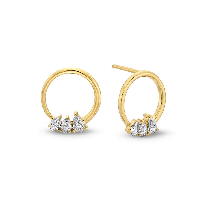 Three Pear Diamond Open Circle Stud Earrings