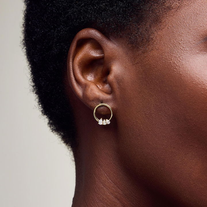 Three Pear Diamond Open Circle Stud Earrings