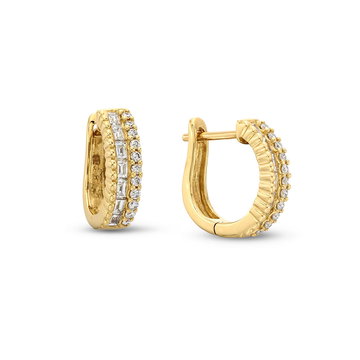 Two Row Diamond Huggie Earrings In Yellow Gold 18K
