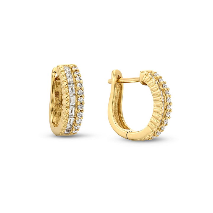 Two Row Diamond Huggie Earrings In Yellow Gold 18K