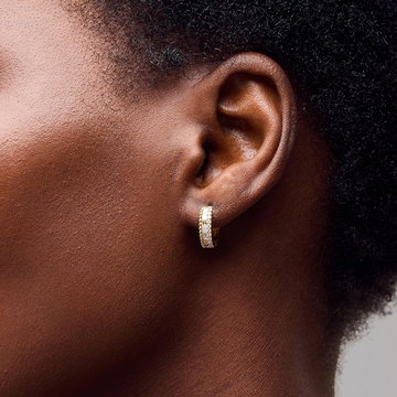 Two Row Diamond Huggie Earrings In Yellow Gold 18K