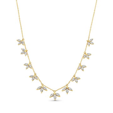 Marquise Diamond Leaf Station Necklace In Yellow Gold 18K