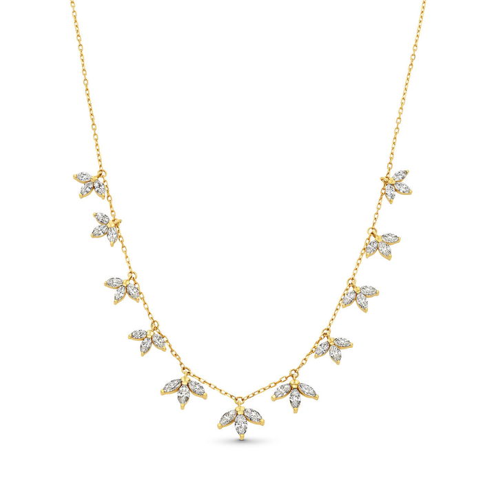 Marquise Diamond Leaf Station Necklace In Yellow Gold 18K