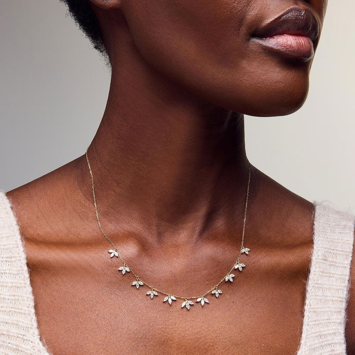 Marquise Diamond Leaf Station Necklace In Yellow Gold 18K
