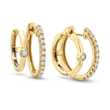 Double Hoop Diamond Bezel Earrings In Yellow Gold 14K