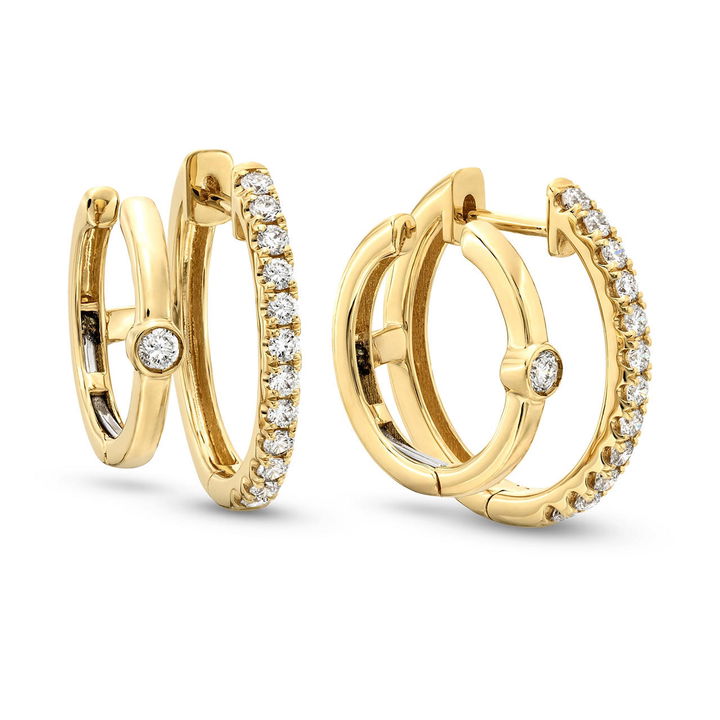 Double Hoop Diamond Bezel Earrings In Yellow Gold 14K