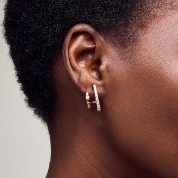 Double Hoop Diamond Bezel Earrings In Yellow Gold 14K