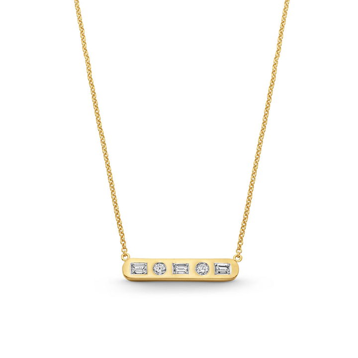 Gold Diamond Bar Necklace In Yellow Gold 14K
