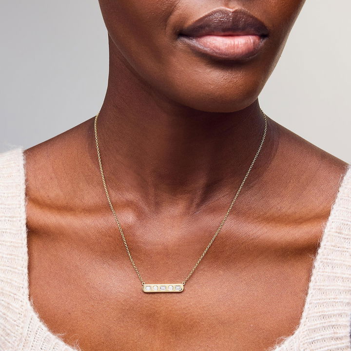 Gold Diamond Bar Necklace