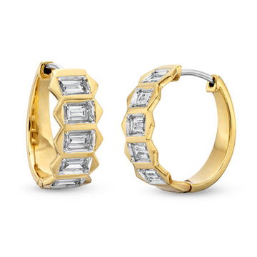 Gold Baguette Diamond Hoop Earrings