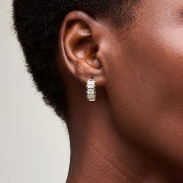 Gold Baguette Diamond Hoop Earrings