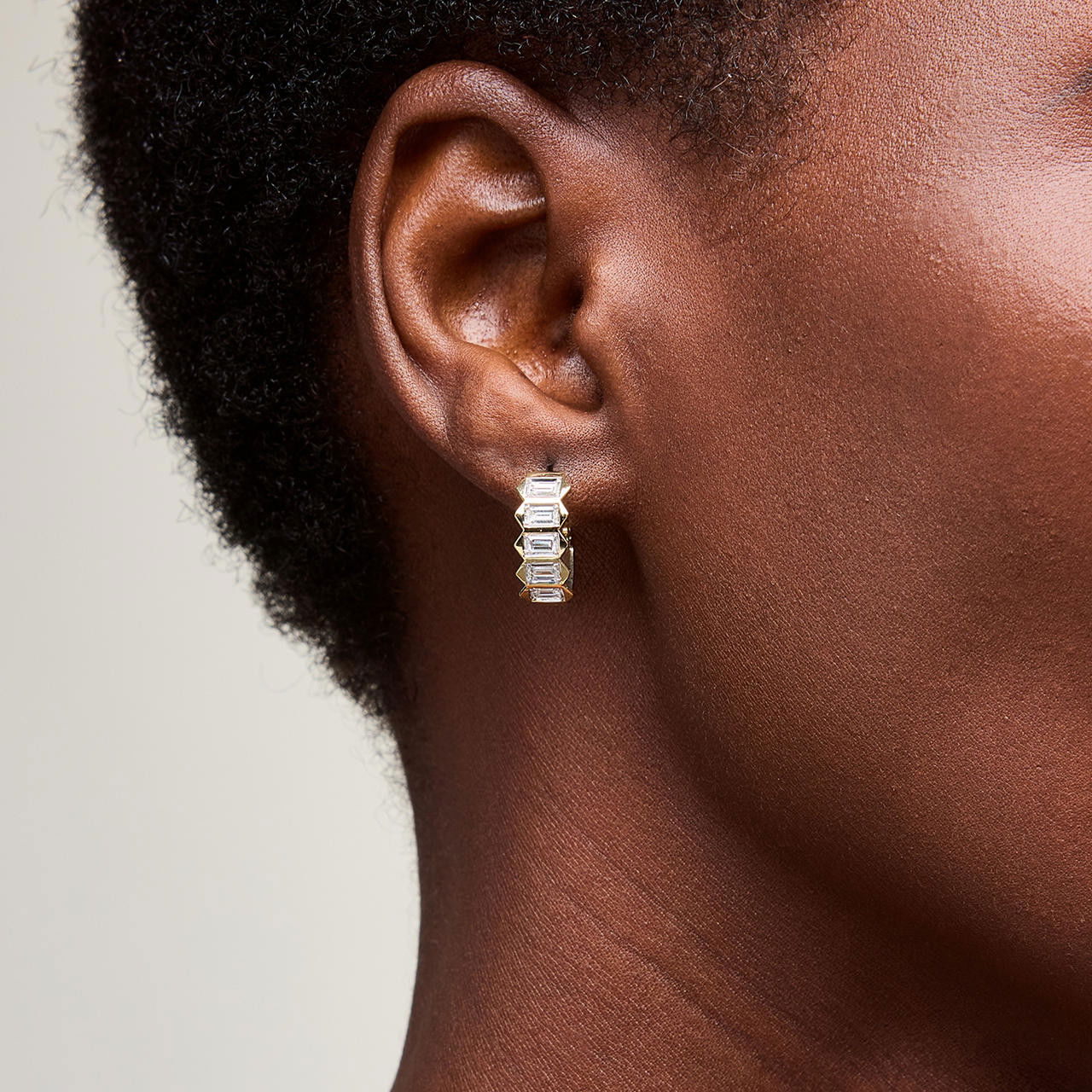 Gold Baguette Diamond Hoop Earrings
