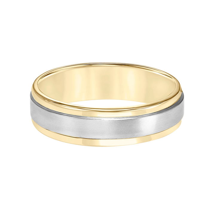 Flat Round Edge Carved 6mm Wedding Band In White Gold 14K