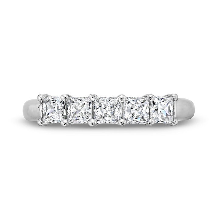 Five Stone Princess Diamond Wedding Band In White Gold 14K
