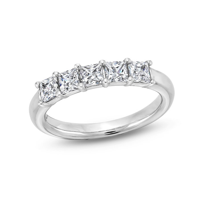 Five Stone Princess Diamond Wedding Band In White Gold 14K