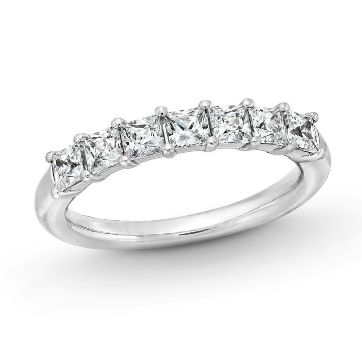 Seven Stone Princess Diamond Wedding Band In White Gold 14K