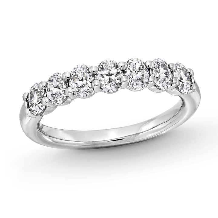 Seven Stone Oval Diamond Wedding Band In White Gold 14K