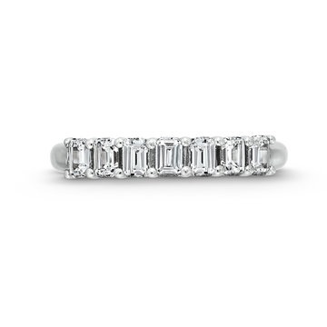 Seven Stone Emerald Diamond Wedding Band In White Gold 14K
