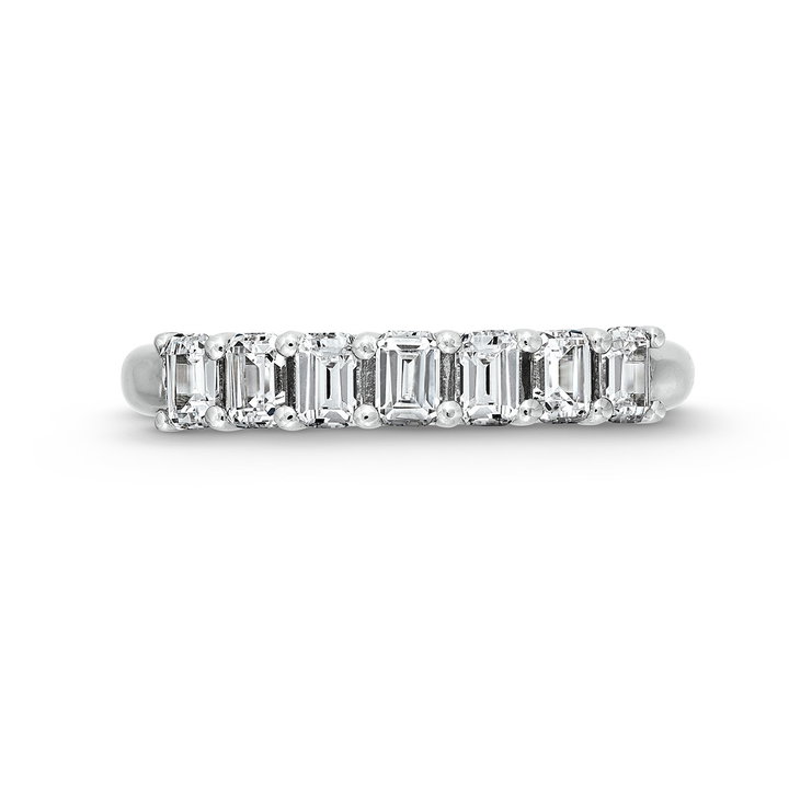 Seven Stone Emerald Diamond Wedding Band In White Gold 14K