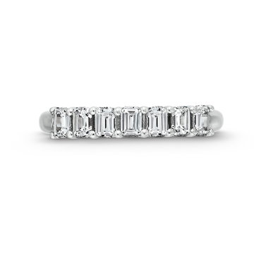 Seven Stone Emerald Diamond Wedding Band In White Gold 14K