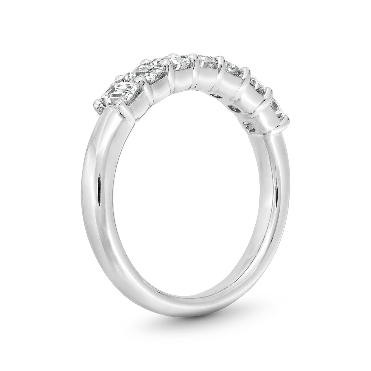 Seven Stone Emerald Diamond Wedding Band In White Gold 14K 2