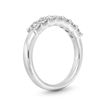 Seven Stone Emerald Diamond Wedding Band In White Gold 14K