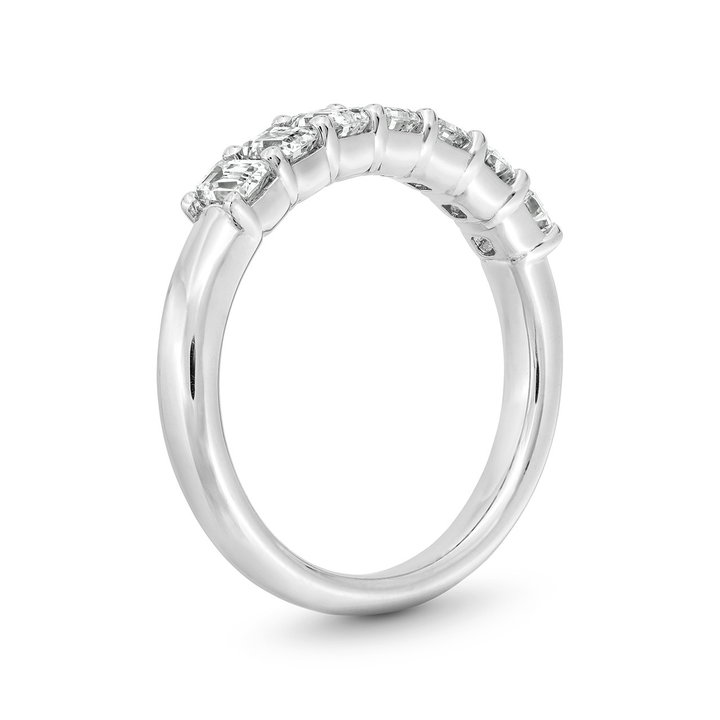 Seven Stone Emerald Diamond Wedding Band In White Gold 14K