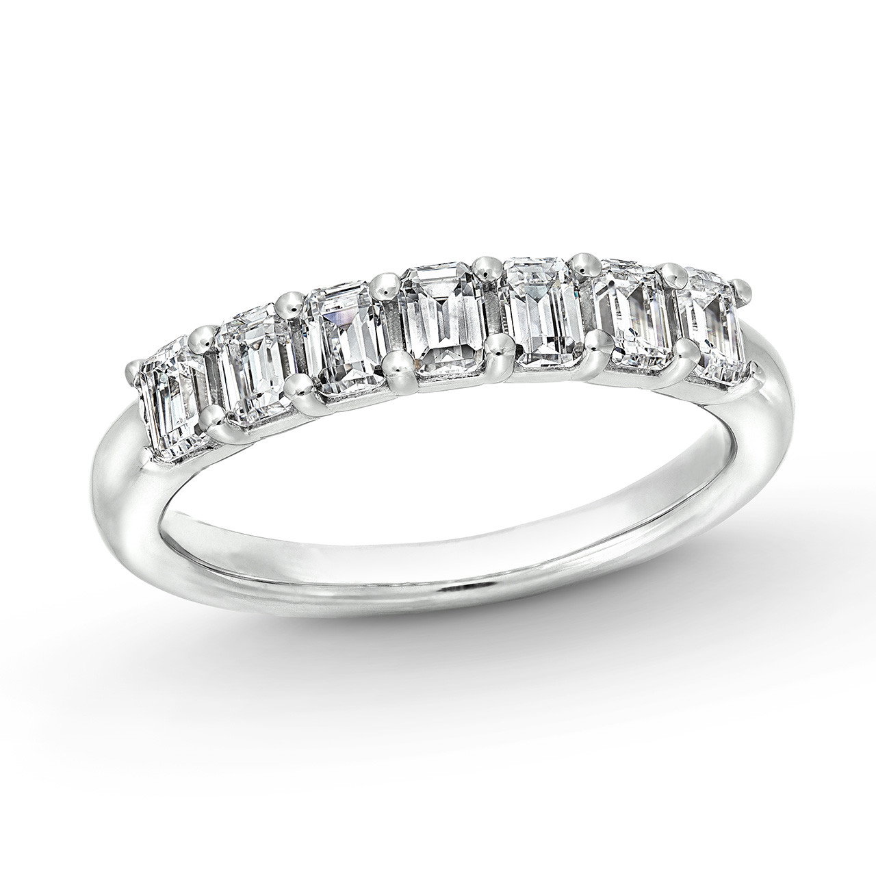 Seven Stone Emerald Diamond Wedding Band In White Gold 14K 3