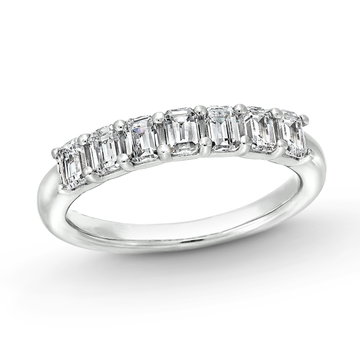 Seven Stone Emerald Diamond Wedding Band In White Gold 14K
