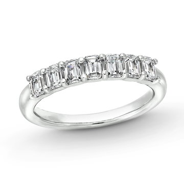 Seven Stone Emerald Diamond Wedding Band In White Gold 14K