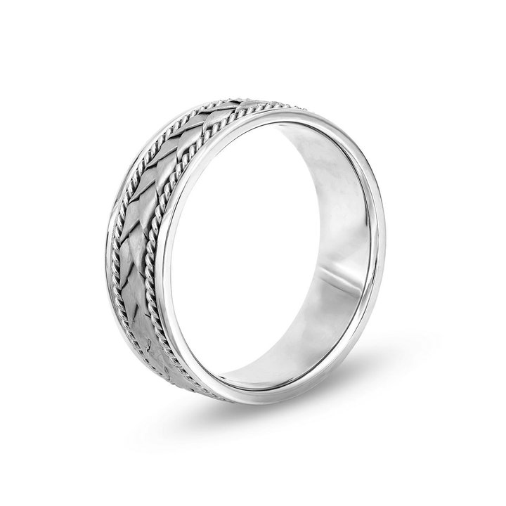 Satin Braided High Polished Edge 7mm Wedding Band In Platinum