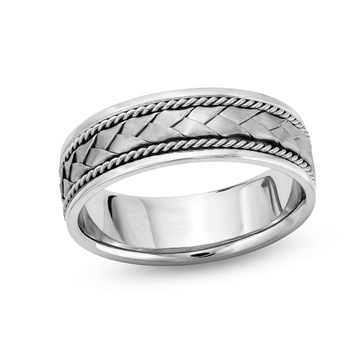 Satin Braided High Polished Edge 7mm Wedding Band In Platinum