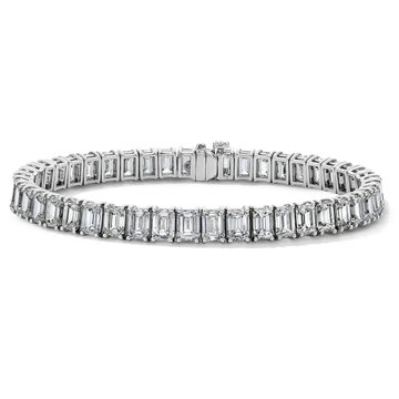 Emerald Cut Diamond Tennis Bracelet (22.35tw) In Solid 18K White Gold