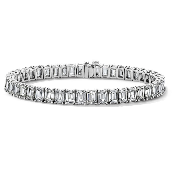 Emerald Cut Diamond Tennis Bracelet (22.35tw) In Solid 18K White Gold