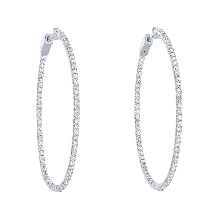Yellow Gold 14K Diamond Hoop 1.80 Inch Earrings