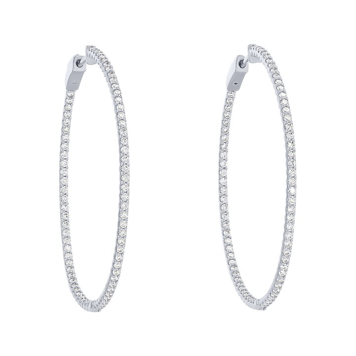 1.80 Inch Diamond Hoop Earrings In White Gold 14K