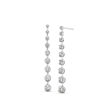 White Gold Round Diamond Graduated Dangle Earrings In White Gold 14K