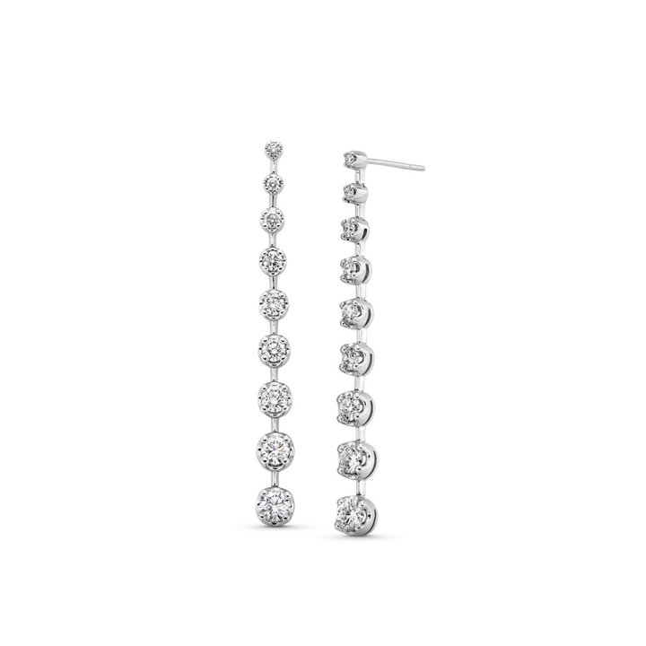 White Gold Round Diamond Graduated Dangle Earrings In White Gold 14K