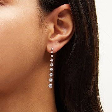 White Gold Round Diamond Graduated Dangle Earrings In White Gold 14K