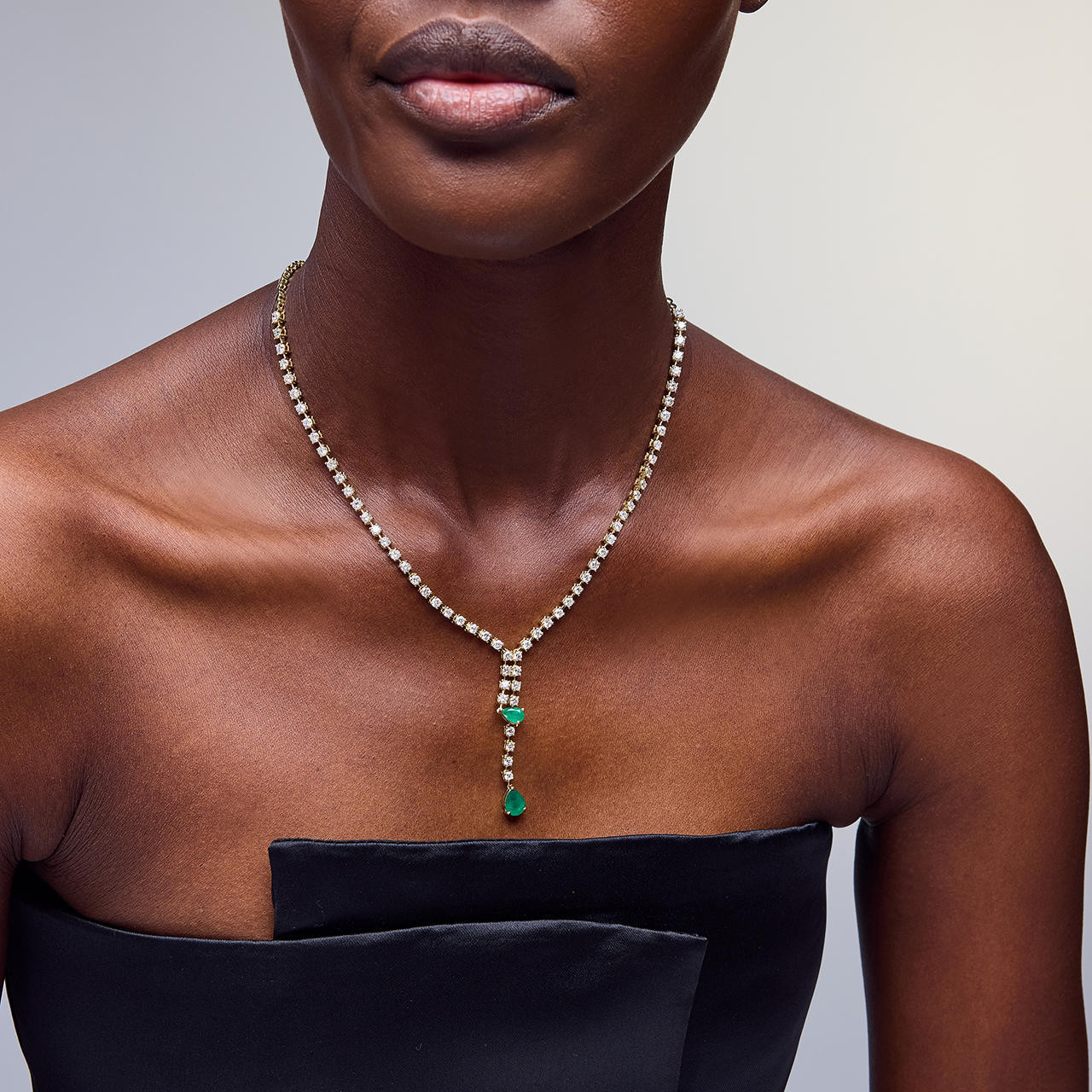Pear Shaped Green Emerald Y-Shape Diamond Necklace (2tw) 3