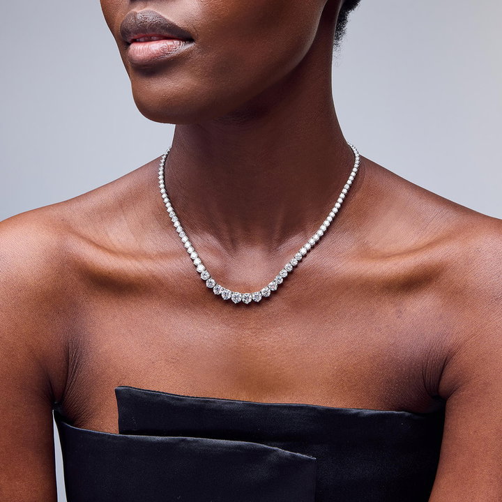 Diamond Riviera Necklace (20tw) In Solid 14K White Gold