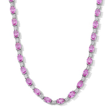 Pink Sapphire Diamond Necklace (31.82tw) In White Gold 18K