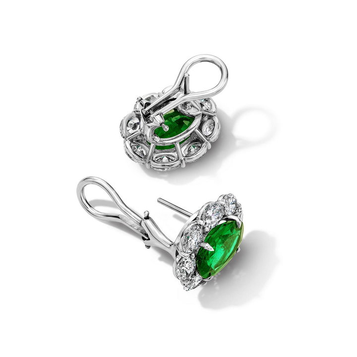 Oval Green Emerald Diamond Earrings (5.37tw) In Solid 18K White Gold