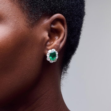Oval Green Emerald Diamond Earrings (5.37tw) In Solid 18K White Gold