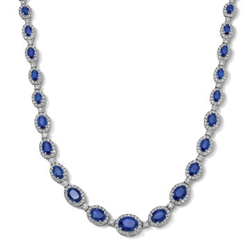 Blue Sapphire Diamond Necklace (16.70tw) In White Gold 14K