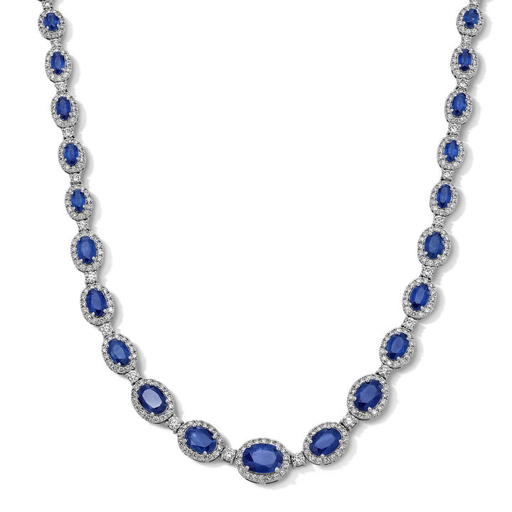 Blue Sapphire Diamond Necklace (16.70tw) In White Gold 14K