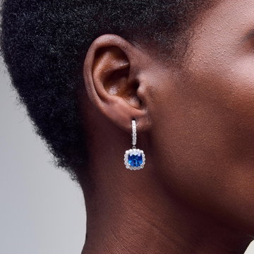 Blue Sapphire Diamond Earrings (5.26tw) In Solid 18K White Gold