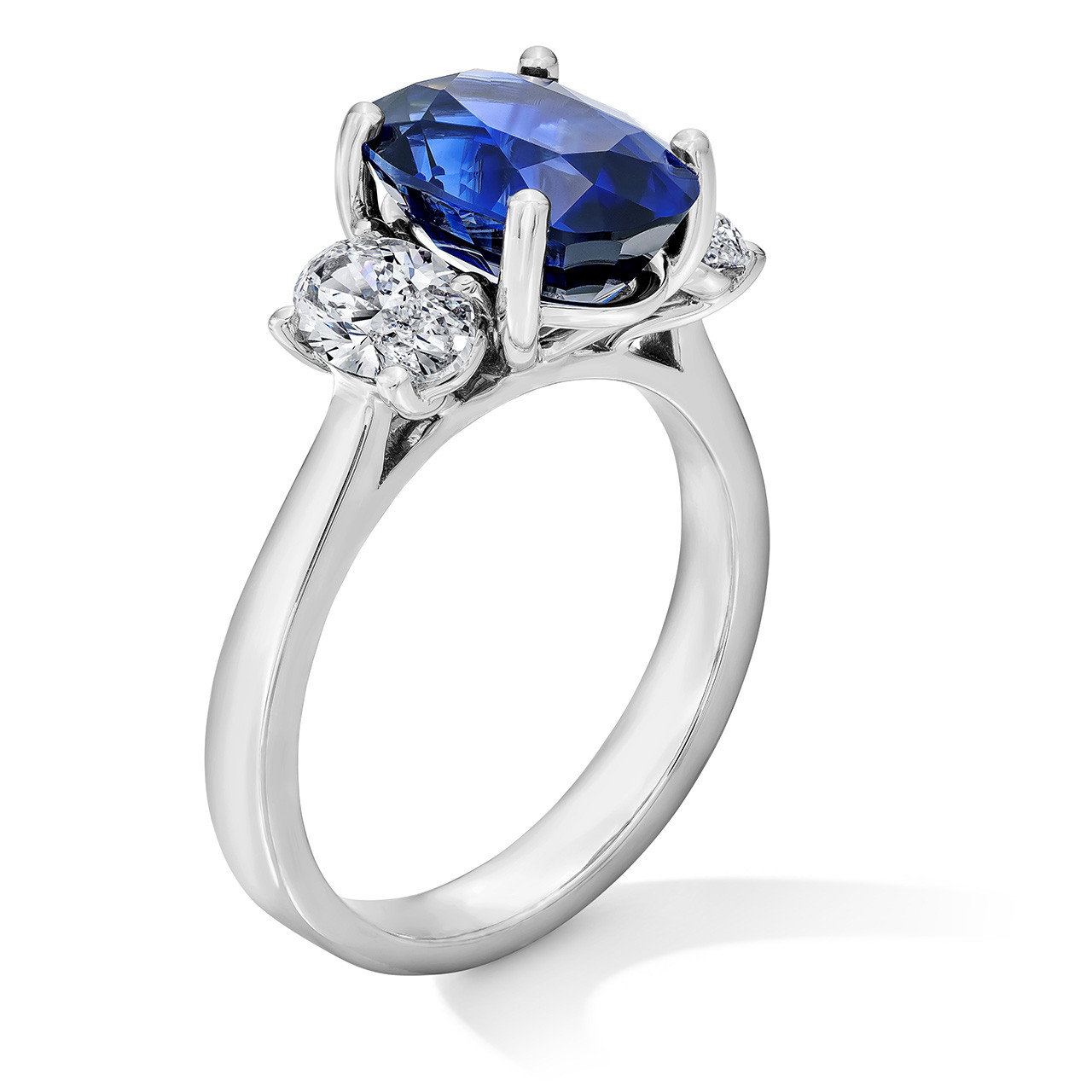 Blue Sapphire Three Stone Engagement Ring (4.17tw) 1