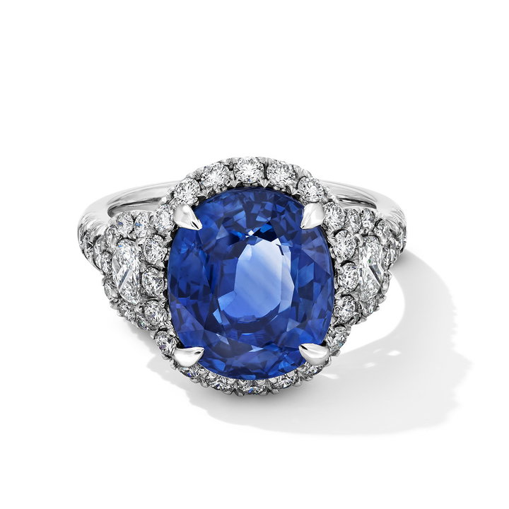 Blue Sapphire Halo Engagement Ring (8.08tw) In Platinum