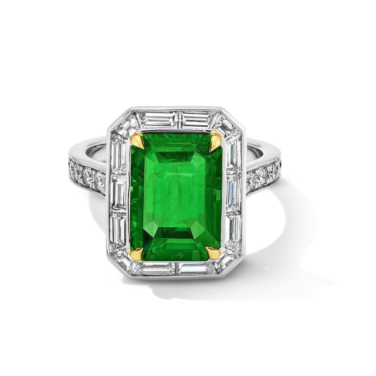 Green Emerald Halo Diamond Engagement Ring (3.38tw) 0
